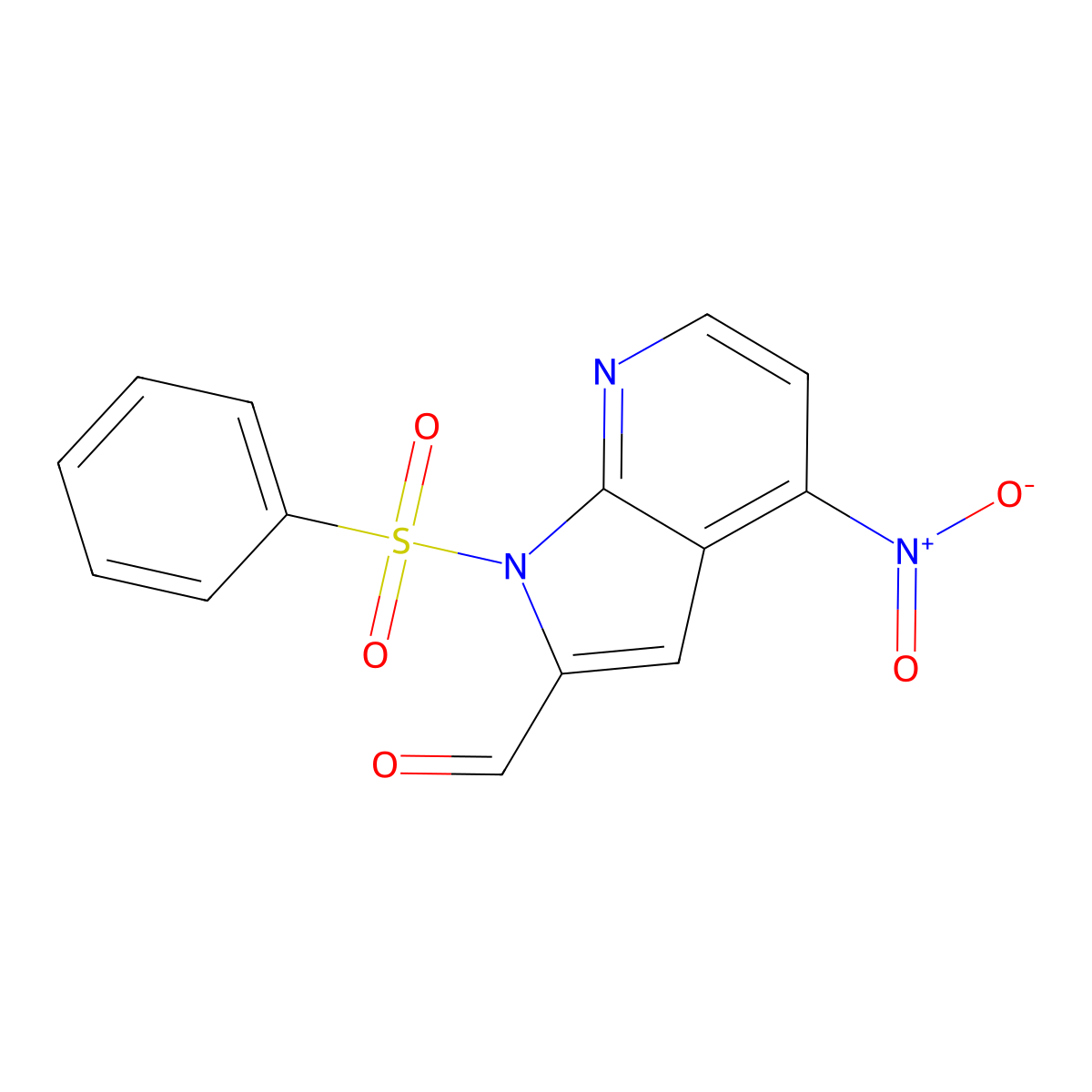 4-Nitro-1-(phenylsulfonyl)-1H-pyrrolo[2,3-b]pyridine-2-carbaldehyde molecular structure, CAS 1227270-49-6