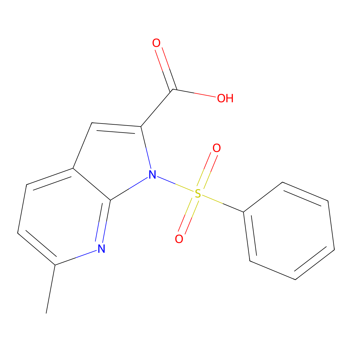 6-Methyl-1-(phenylsulfonyl)-1H-pyrrolo[2,3-b]pyridine-2-carboxylic acid molecular structure, CAS 1227270-51-0