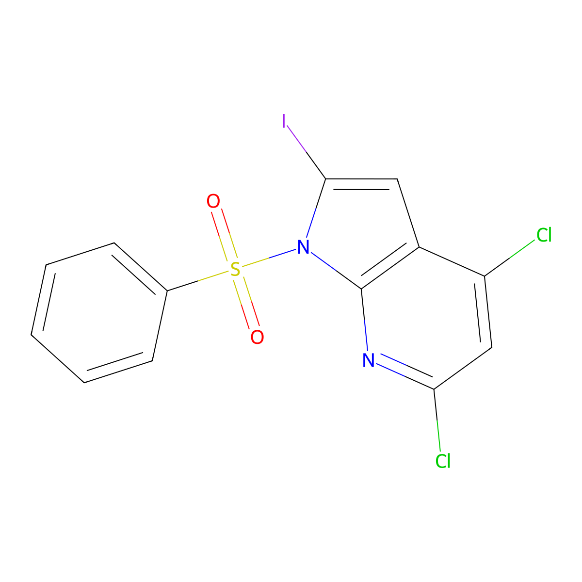 4,6-Dichloro-2-iodo-1-(phenylsulfonyl)-1H-pyrrolo[2,3-b]pyridine molecular structure, CAS 1227270-53-2