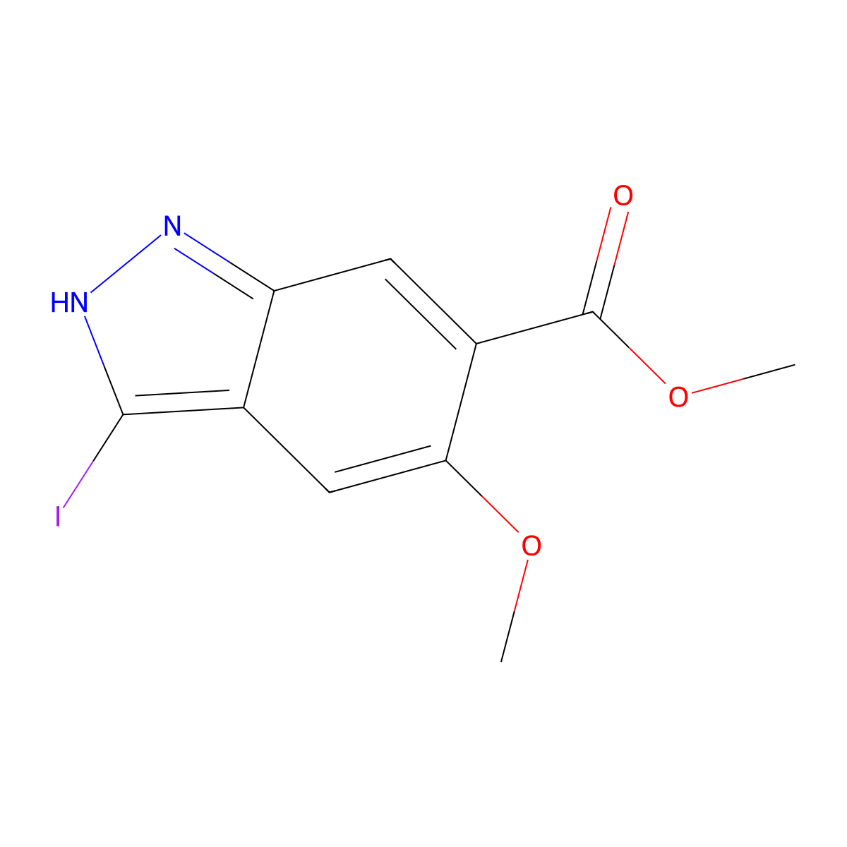 3-Iodo-5-methoxy-(1H)indazole-6-carboxylic acid methyl ester molecular structure, CAS 1227270-54-3
