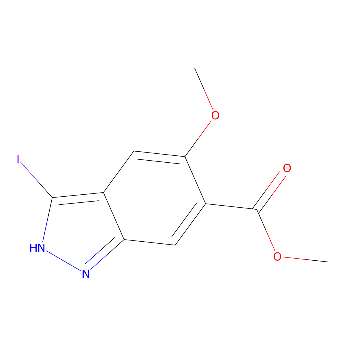 3-Iodo-5-methoxy-(1H)indazole-6-carboxylic acid methyl ester molecular structure, CAS 1227270-54-3