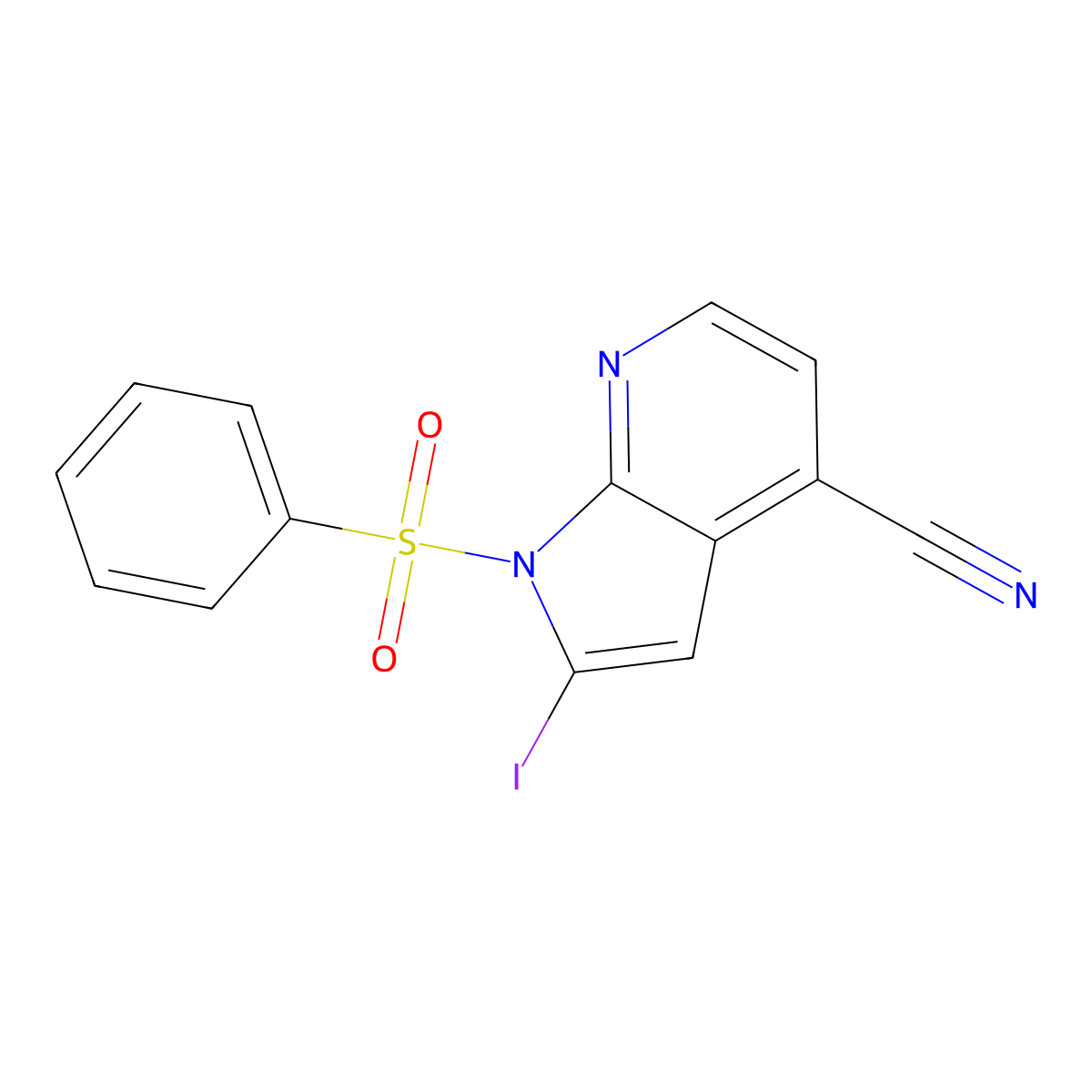 1-(Phenylsulphonyl)-4-cyano-2-iodo-7-azaindole molecular structure, CAS 1227270-55-4