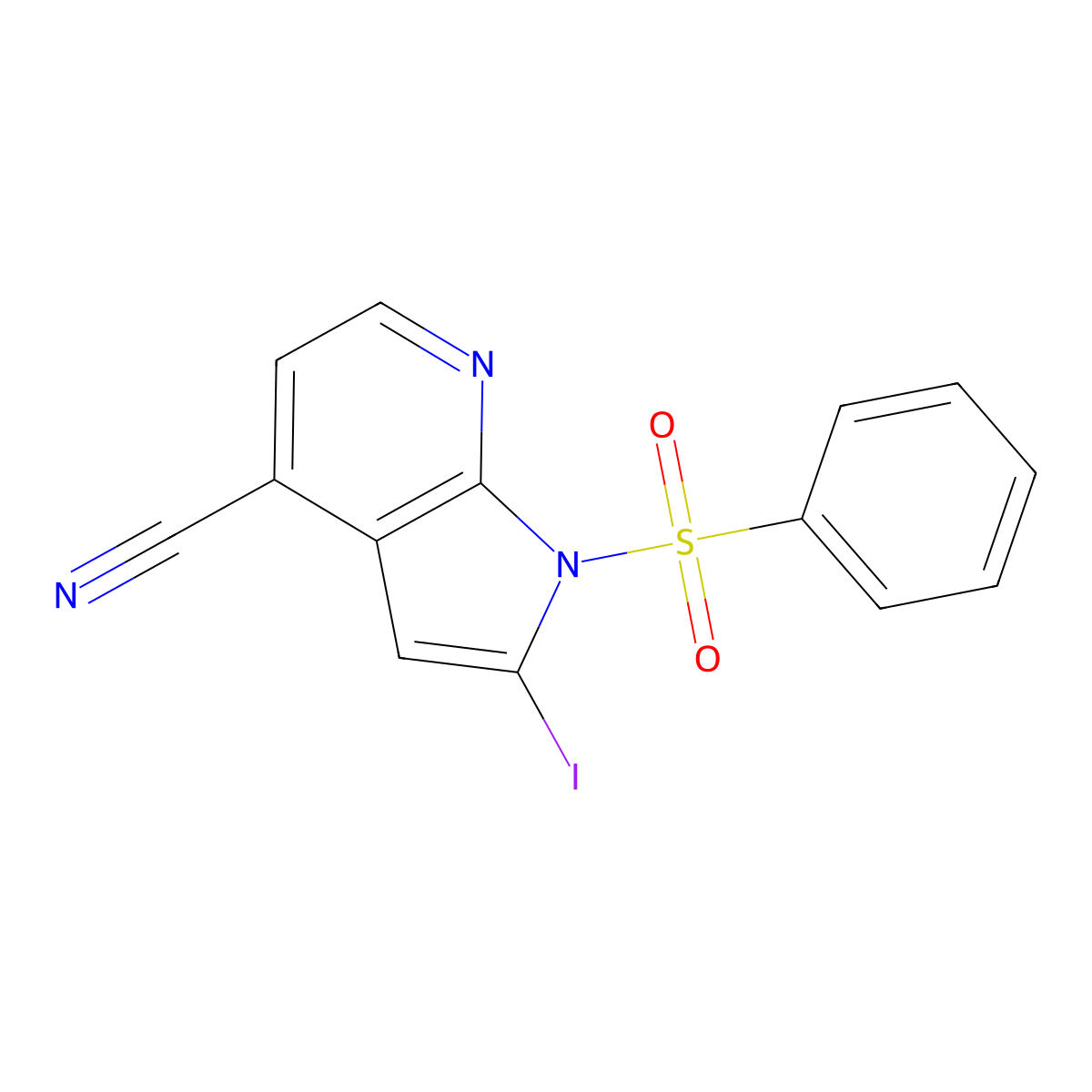 1-(Phenylsulphonyl)-4-cyano-2-iodo-7-azaindole molecular structure, CAS 1227270-55-4