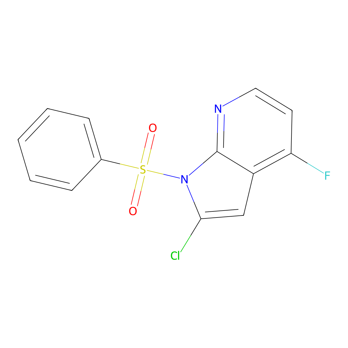 2-Chloro-4-fluoro-1-(phenylsulfonyl)-1H-pyrrolo[2,3-b]pyridine molecular structure, CAS 1227270-84-9