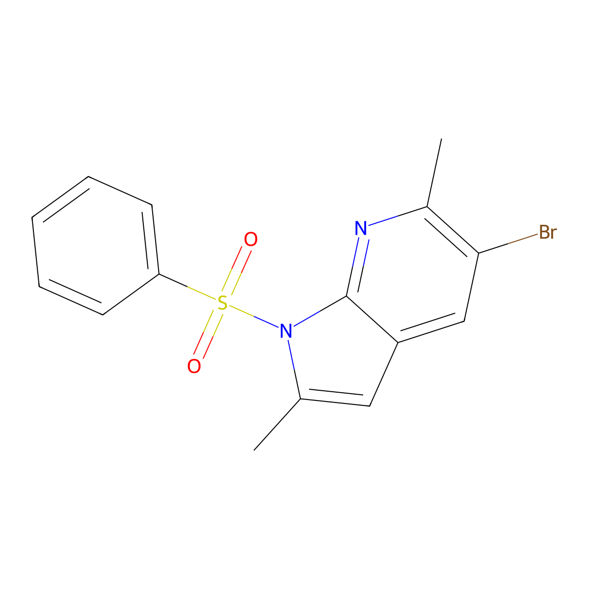 5-Bromo-2,6-dimethyl-1-(phenylsulfonyl)-1H-pyrrolo[2,3-b]pyridine molecular structure, CAS 1227270-91-8