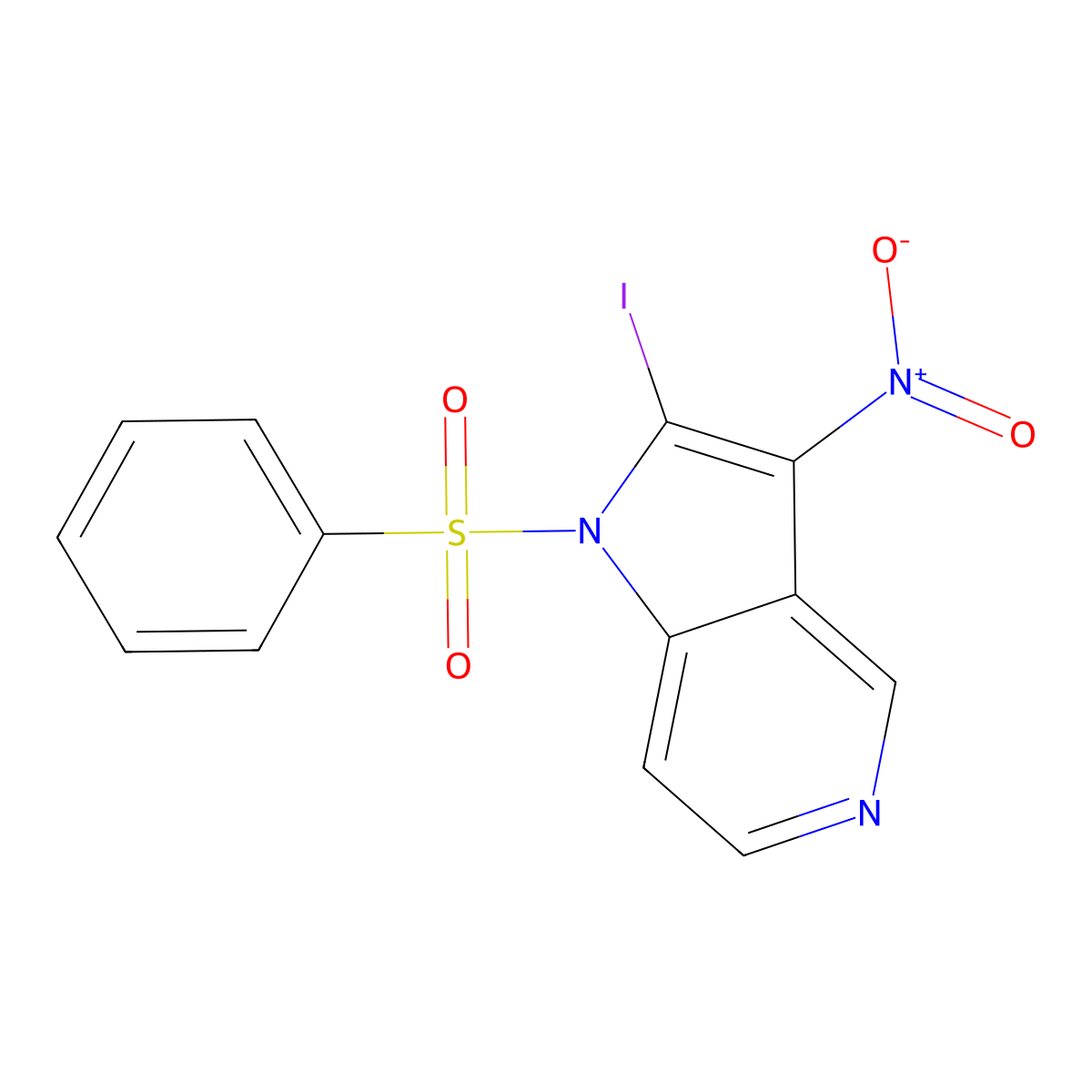 2-Iodo-3-nitro-1-(phenylsulfonyl)-1H-pyrrolo[3,2-c]pyridine molecular structure, CAS 1227270-94-1