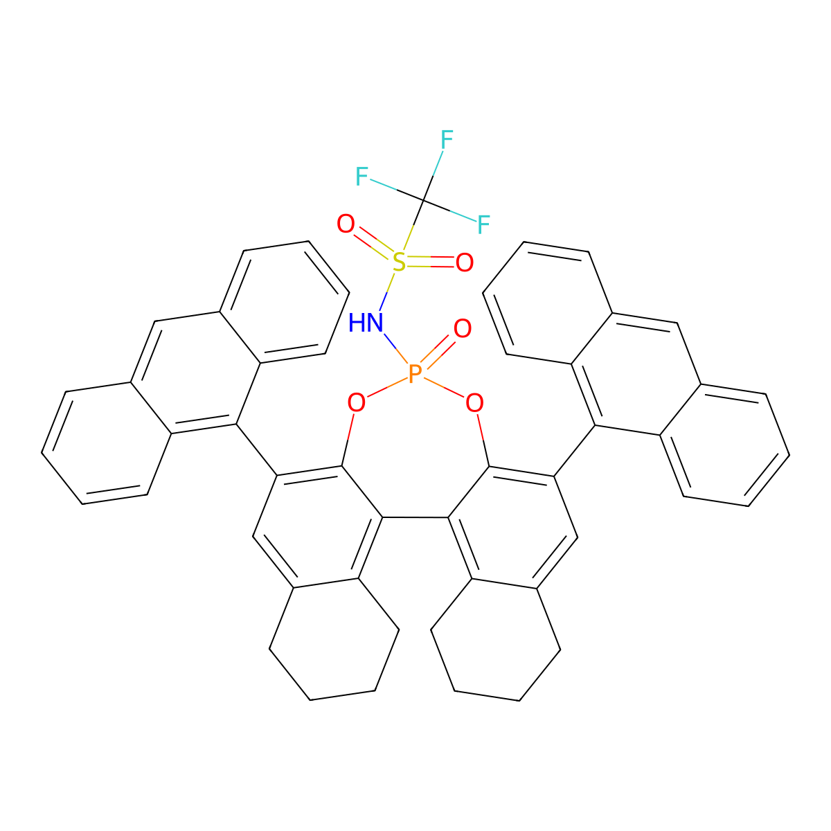 (11bR)-N-(2,6-Di(anthracen-9-yl)-4-oxido-8,9,10,11,12,13,14,15-octahydrodinaphtho[2,1-d:1',2'-f][1,3,2]dioxaphosphepin-4-yl)-1,1,1-trifluoromethanesulfonamide molecular structure, CAS 1227374-64-2