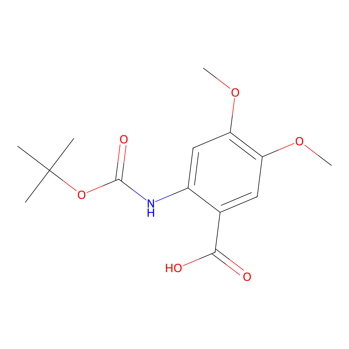 2-((tert-Butoxycarbonyl)amino)-4,5-dimethoxybenzoic acid molecular structure, CAS 122744-78-9