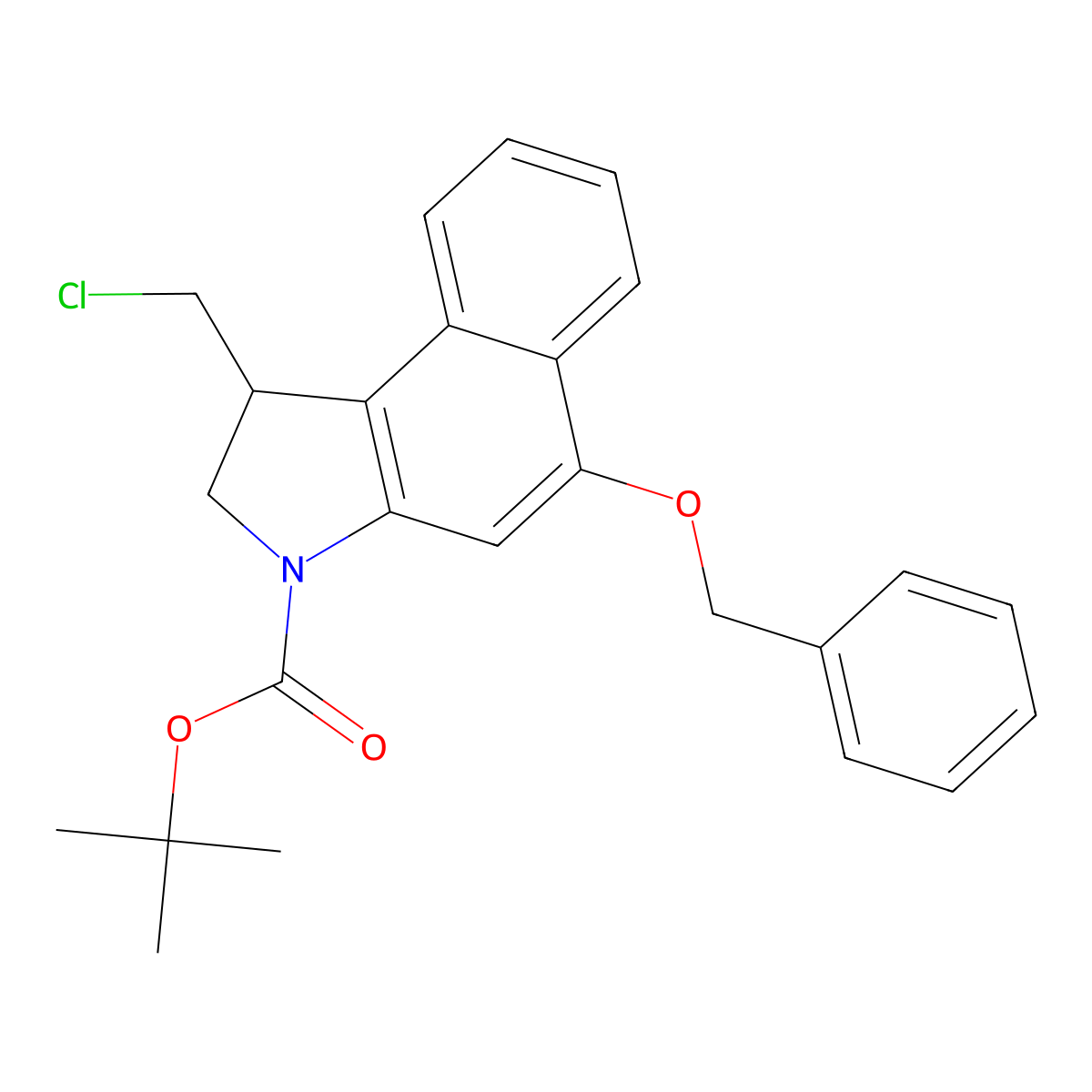 tert-Butyl 5-(benzyloxy)-1-(chloromethyl)-1H-benzo[e]indole-3(2H)-carboxylate molecular structure, CAS 122745-40-8