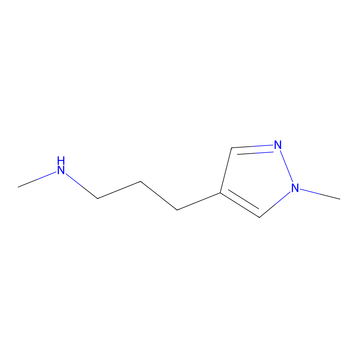 N-Methyl-3-(1-methyl-1H-pyrazol-4-yl)propan-1-amine molecular structure, CAS 1227465-68-0
