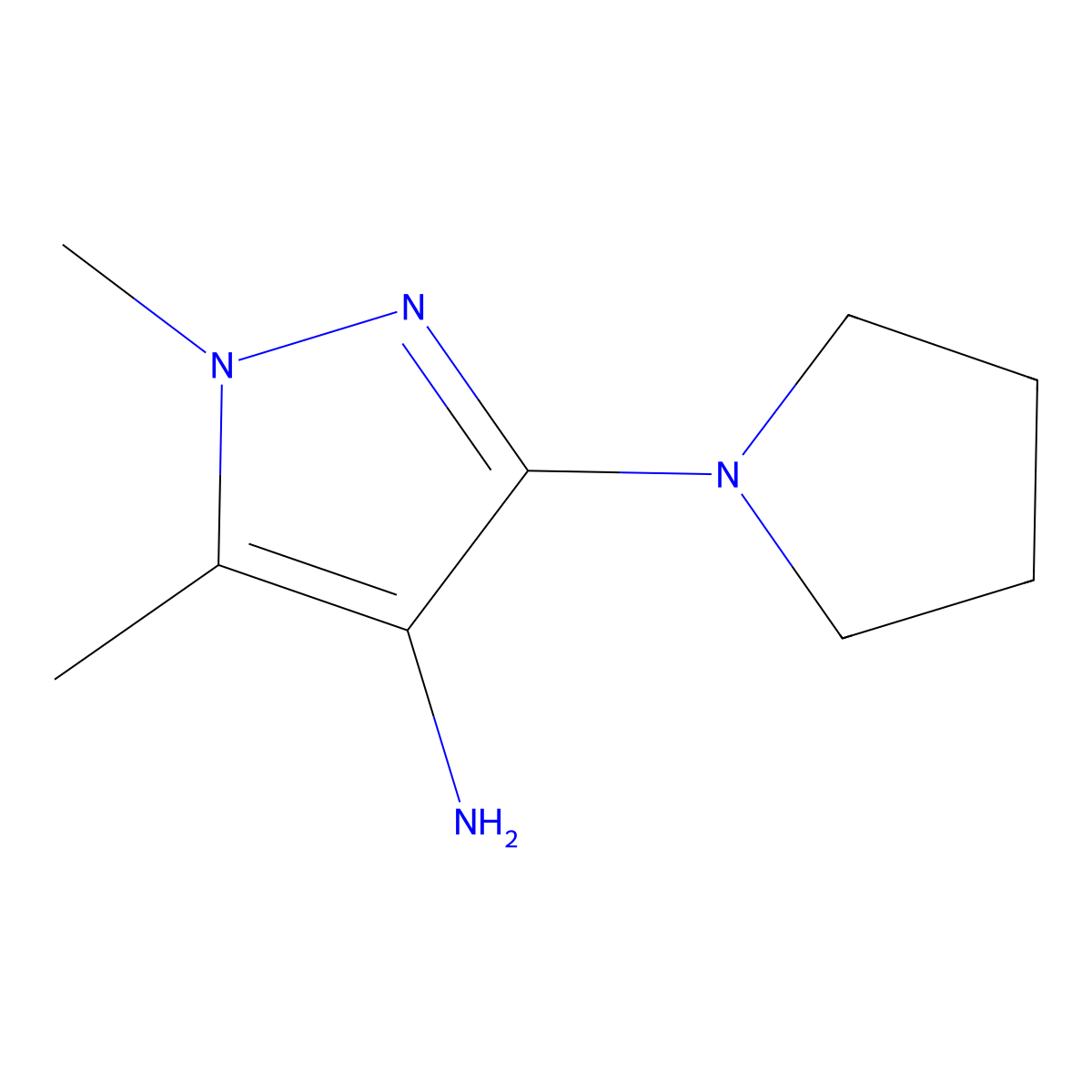 1,5-Dimethyl-3-(pyrrolidin-1-yl)-1H-pyrazol-4-amine molecular structure, CAS 1227465-80-6