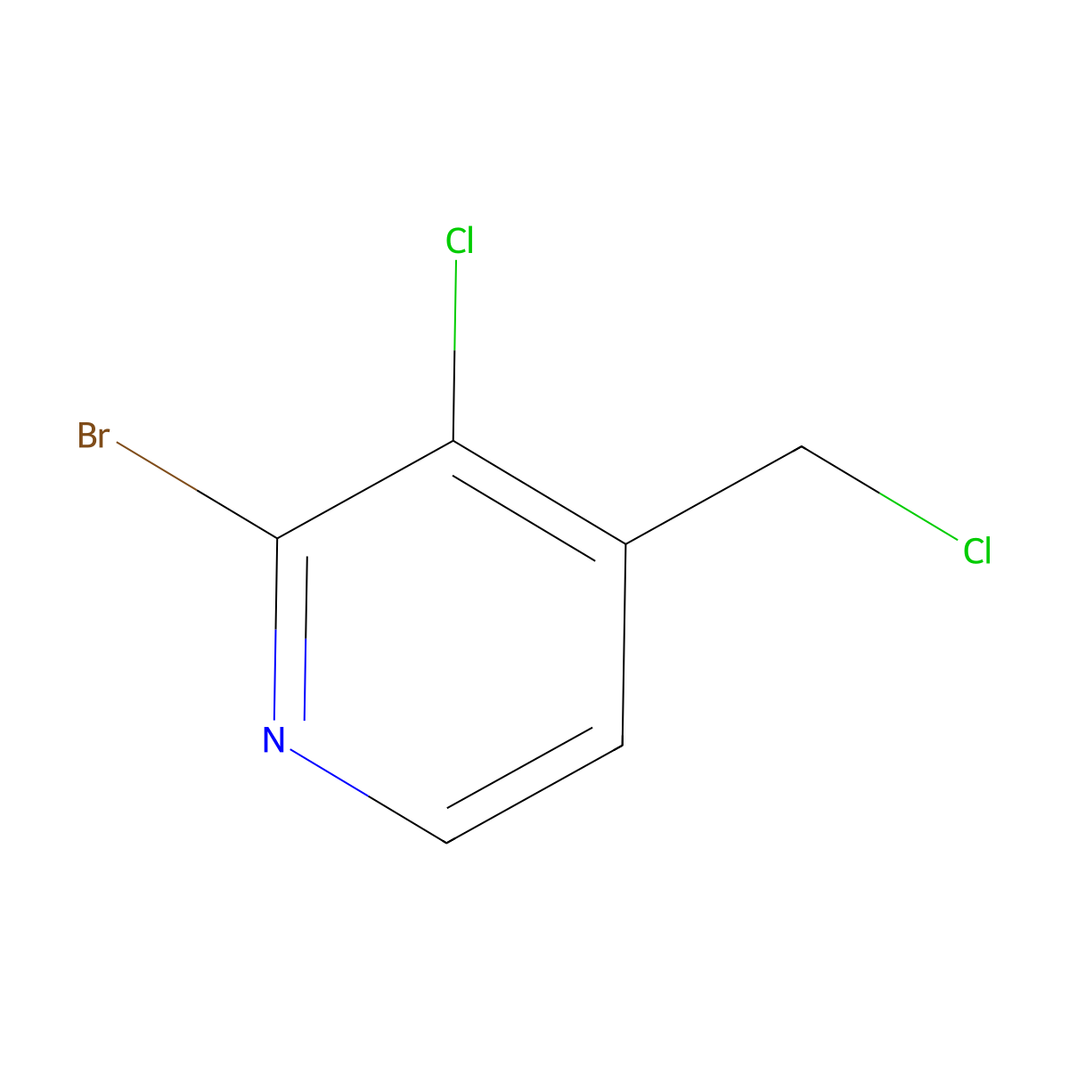 2-Bromo-3-chloro-4-(chloromethyl)pyridine molecular structure, CAS 1227562-12-0