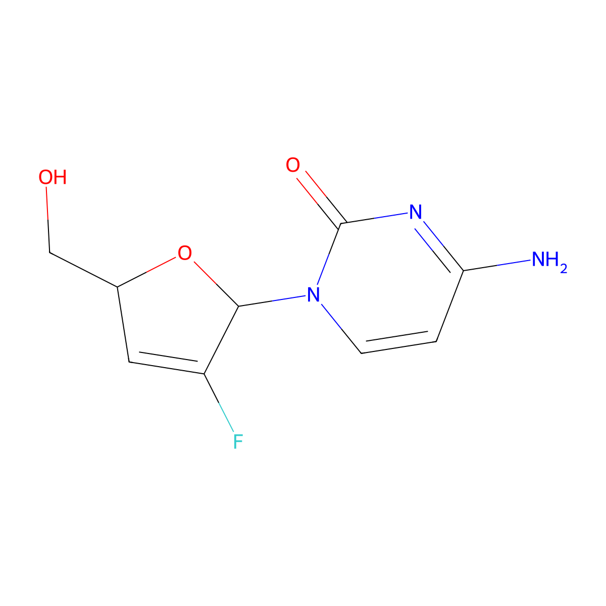 2',3'-Dideoxy-2',3'-didehydro-2'-fluorocytidine molecular structure, CAS 122757-53-3