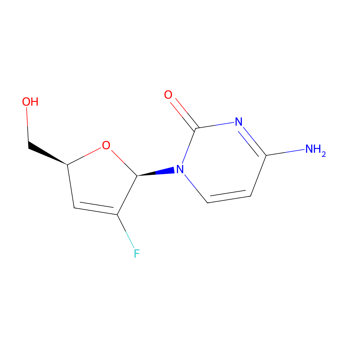 2',3'-Dideoxy-2',3'-didehydro-2'-fluorocytidine molecular structure, CAS 122757-53-3