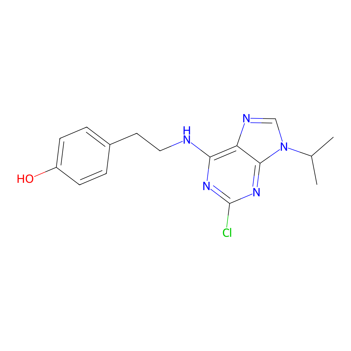 4-(2-((2-Chloro-9-isopropyl-9H-purin-6-yl)amino)ethyl)phenol molecular structure, CAS 1227635-07-5