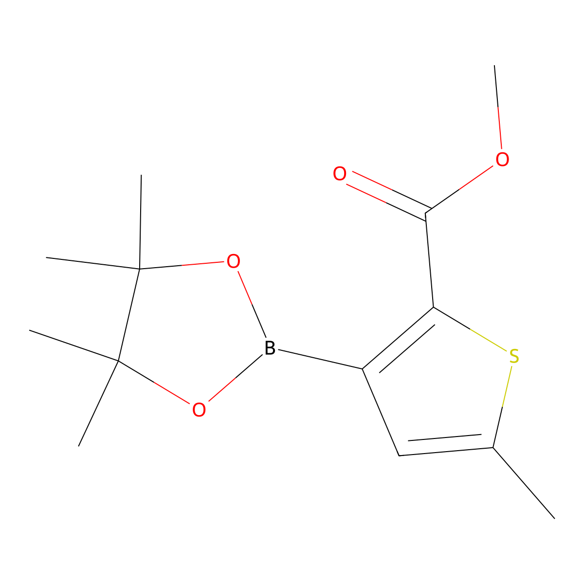 Methyl 5-methyl-3-(4,4,5,5-tetramethyl-1,3,2-dioxaborolan-2-yl)thiophene-2-carboxylate molecular structure, CAS 1227664-07-4