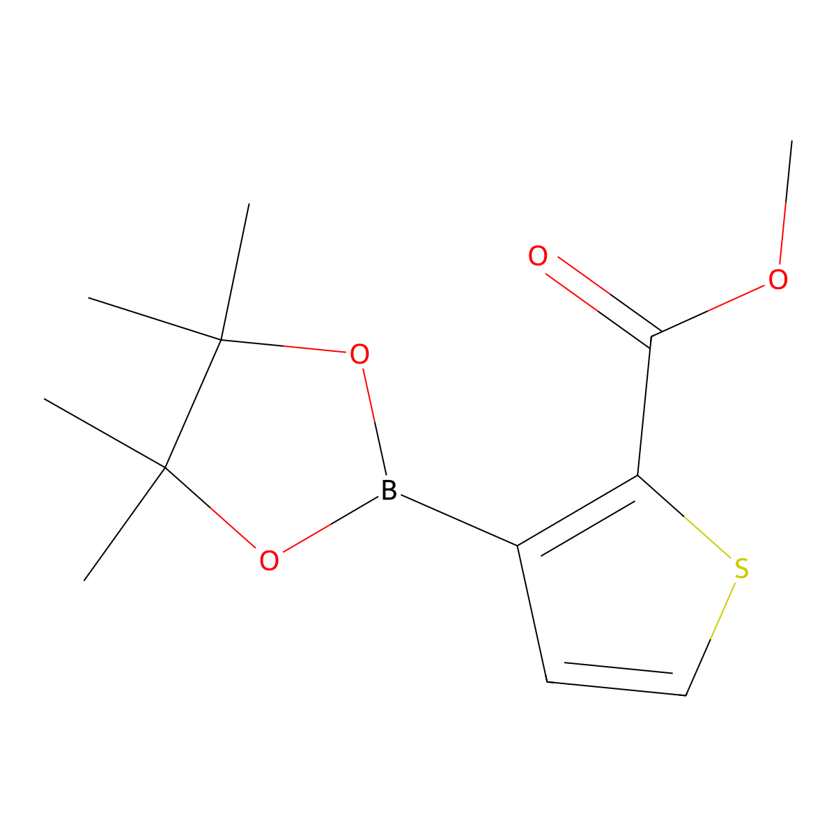 Methyl 3-(4,4,5,5-tetramethyl-1,3,2-dioxaborolan-2-yl)thiophene-2-carboxylate molecular structure, CAS 1227664-10-9
