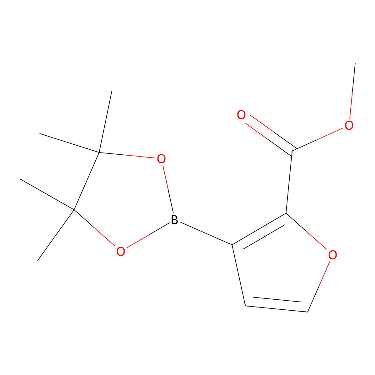 Methyl 3-(4,4,5,5-tetramethyl-1,3,2-dioxaborolan-2-yl)furan-2-carboxylate molecular structure, CAS 1227664-17-6