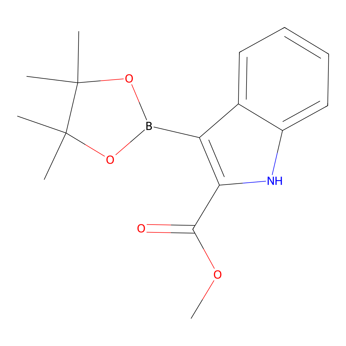 methyl 3-(4,4,5,5-tetramethyl-1,3,2-dioxaborolan-2-yl)-1H-indole-2-carboxylate molecular structure, CAS 1227664-20-1