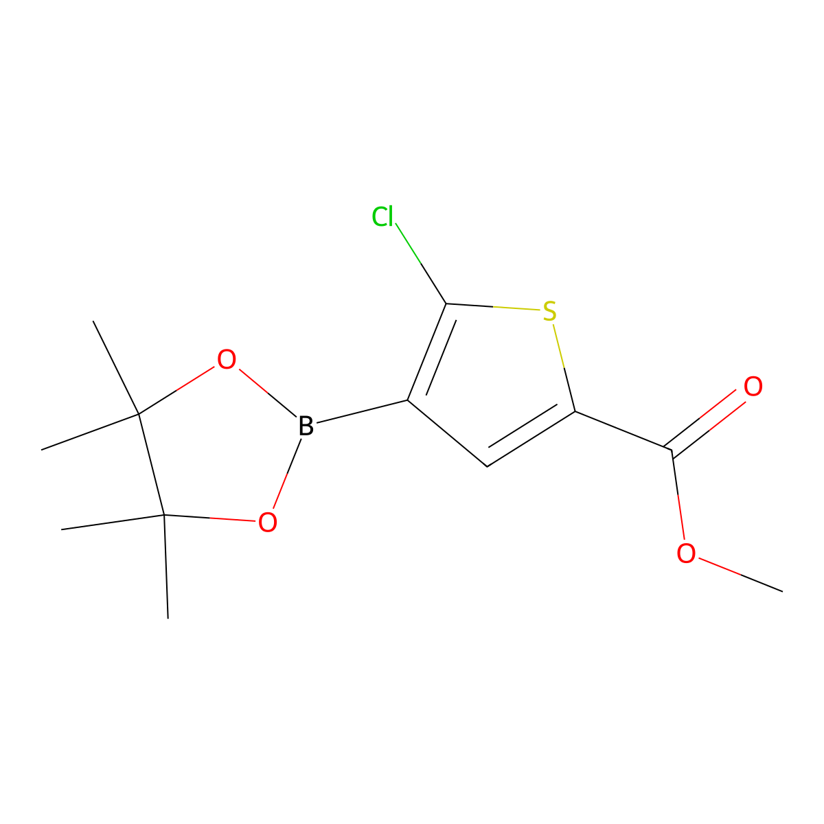 Methyl 5-chloro-4-(4,4,5,5-tetramethyl-1,3,2-dioxaborolan-2-yl)thiophene-2-carboxylate molecular structure, CAS 1227664-24-5