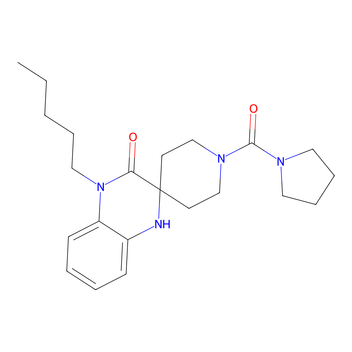 4'-Pentyl-1-(pyrrolidine-1-carbonyl)-1'H-spiro[piperidine-4,2'-quinoxalin]-3'(4'H)-one molecular structure, CAS 1227699-30-0