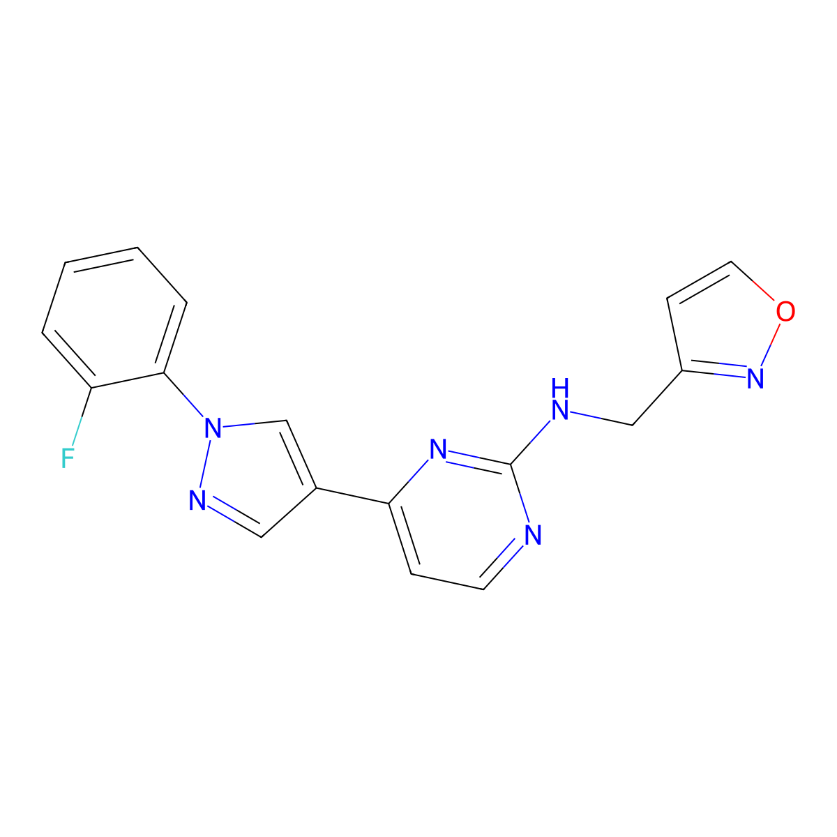 4-(1-(2-Fluorophenyl)-1H-pyrazol-4-yl)-N-(isoxazol-3-ylmethyl)pyrimidin-2-amine molecular structure, CAS 1227705-01-2