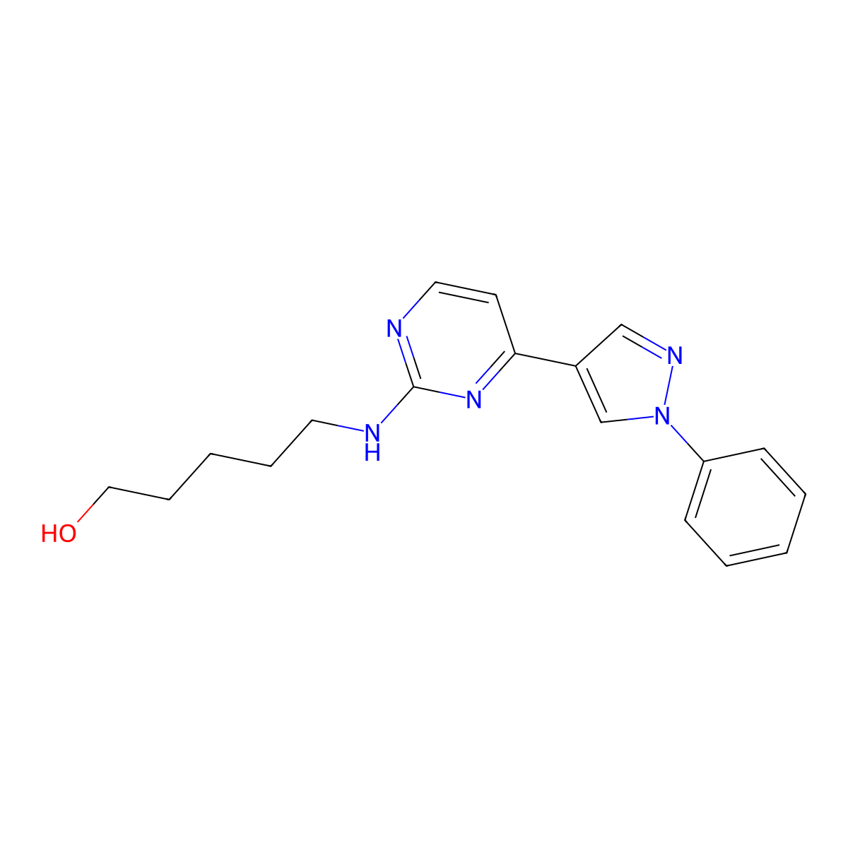 5-((4-(1-Phenyl-1H-pyrazol-4-yl)pyrimidin-2-yl)amino)pentan-1-ol molecular structure, CAS 1227706-51-5