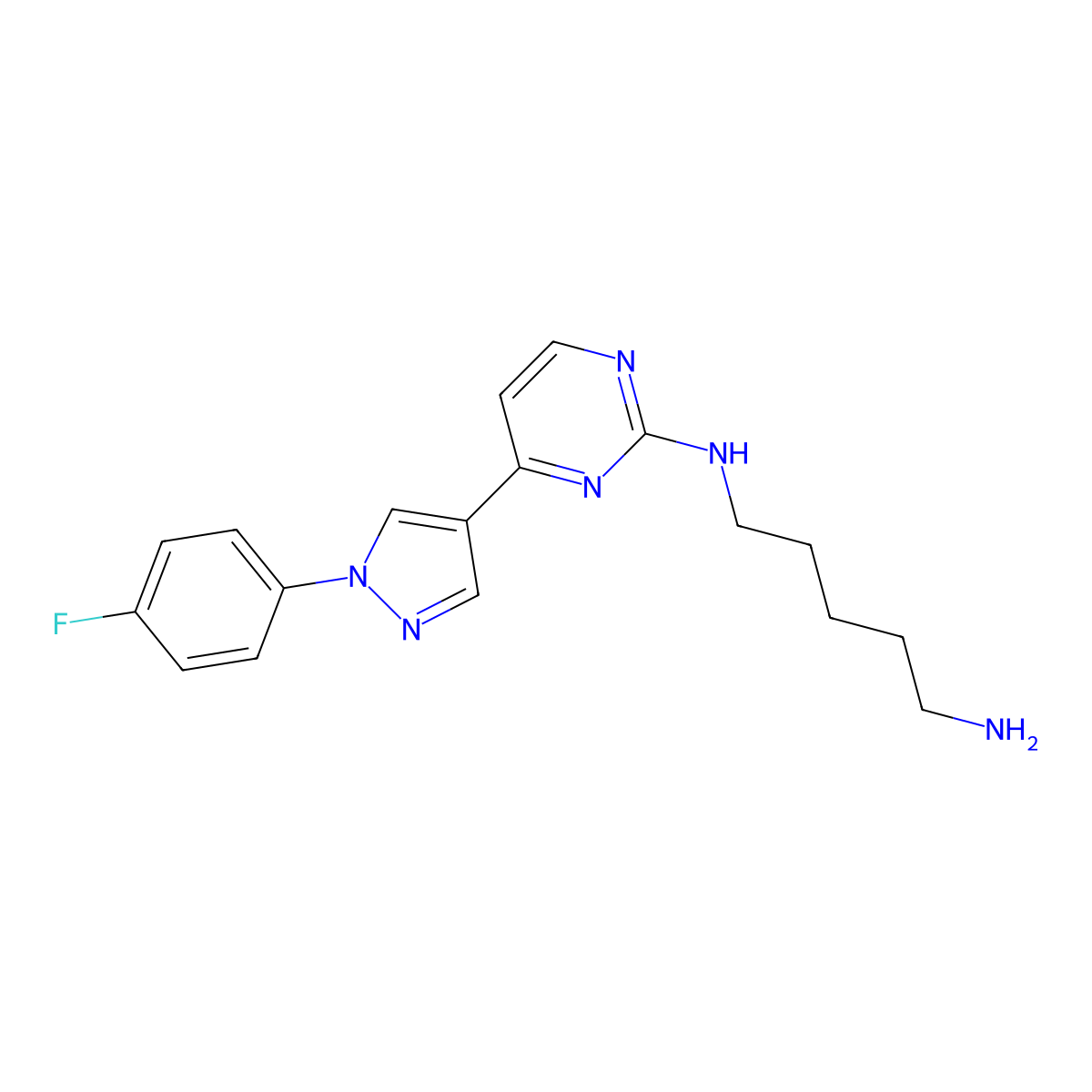 N1-(4-(1-(4-Fluorophenyl)-1H-pyrazol-4-yl)pyrimidin-2-yl)pentane-1,5-diamine molecular structure, CAS 1227717-49-8