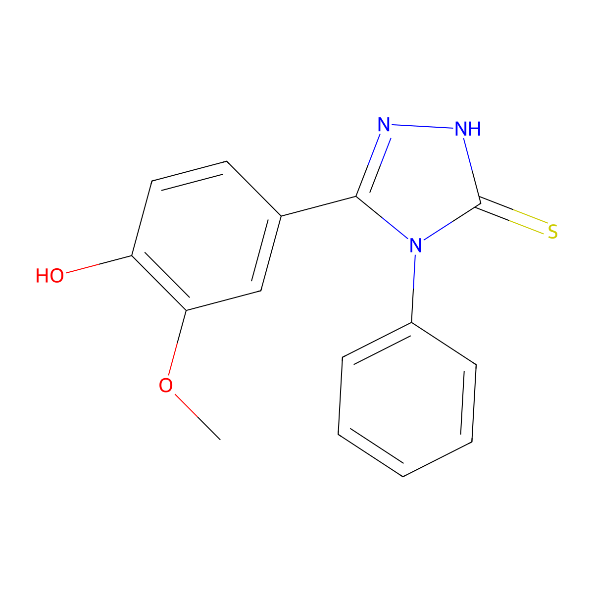 5-(4-Hydroxy-3-methoxyphenyl)-4-phenyl-2,4-dihydro-3H-1,2,4-triazole-3-thione molecular structure, CAS 122772-15-0