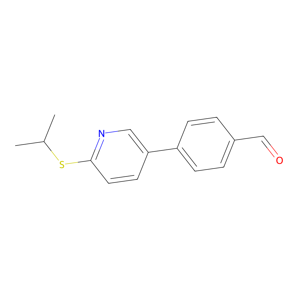 4-[6-[(1-Methylethyl)thio]-3-pyridinyl]benzaldehyde molecular structure, CAS 1227720-96-8