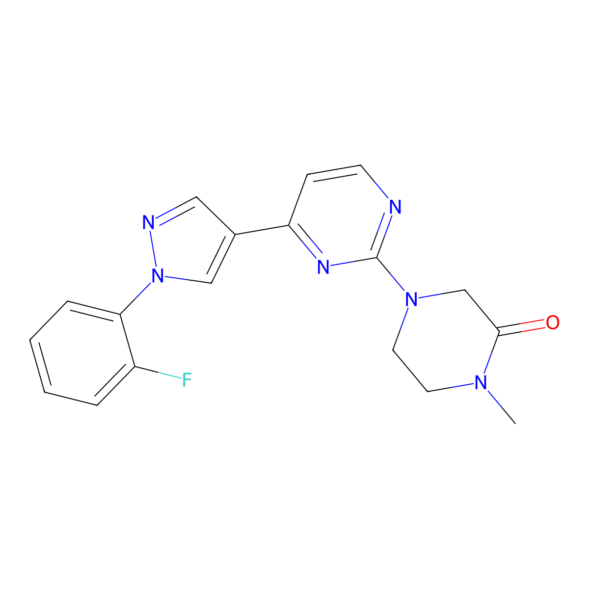4-{4-[1-(2-fluorophenyl)-1H-pyrazol-4-yl]pyrimidin-2-yl}-1-methylpiperazin-2-one molecular structure, CAS 1227730-52-0