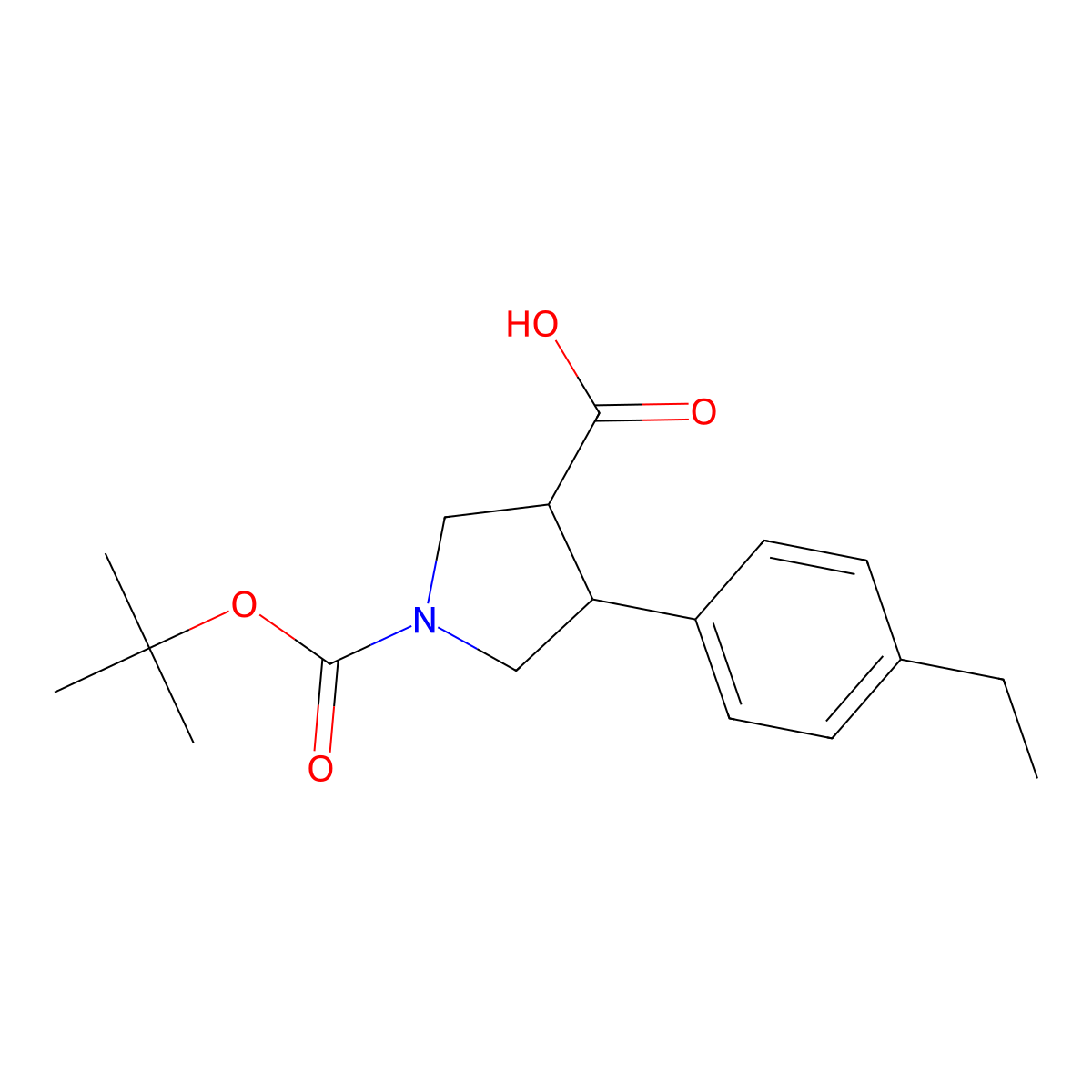 (3S,4R)-1-(Tert-butoxycarbonyl)-4-(4-ethylphenyl)pyrrolidine-3-carboxylic acid molecular structure, CAS 1227845-15-9
