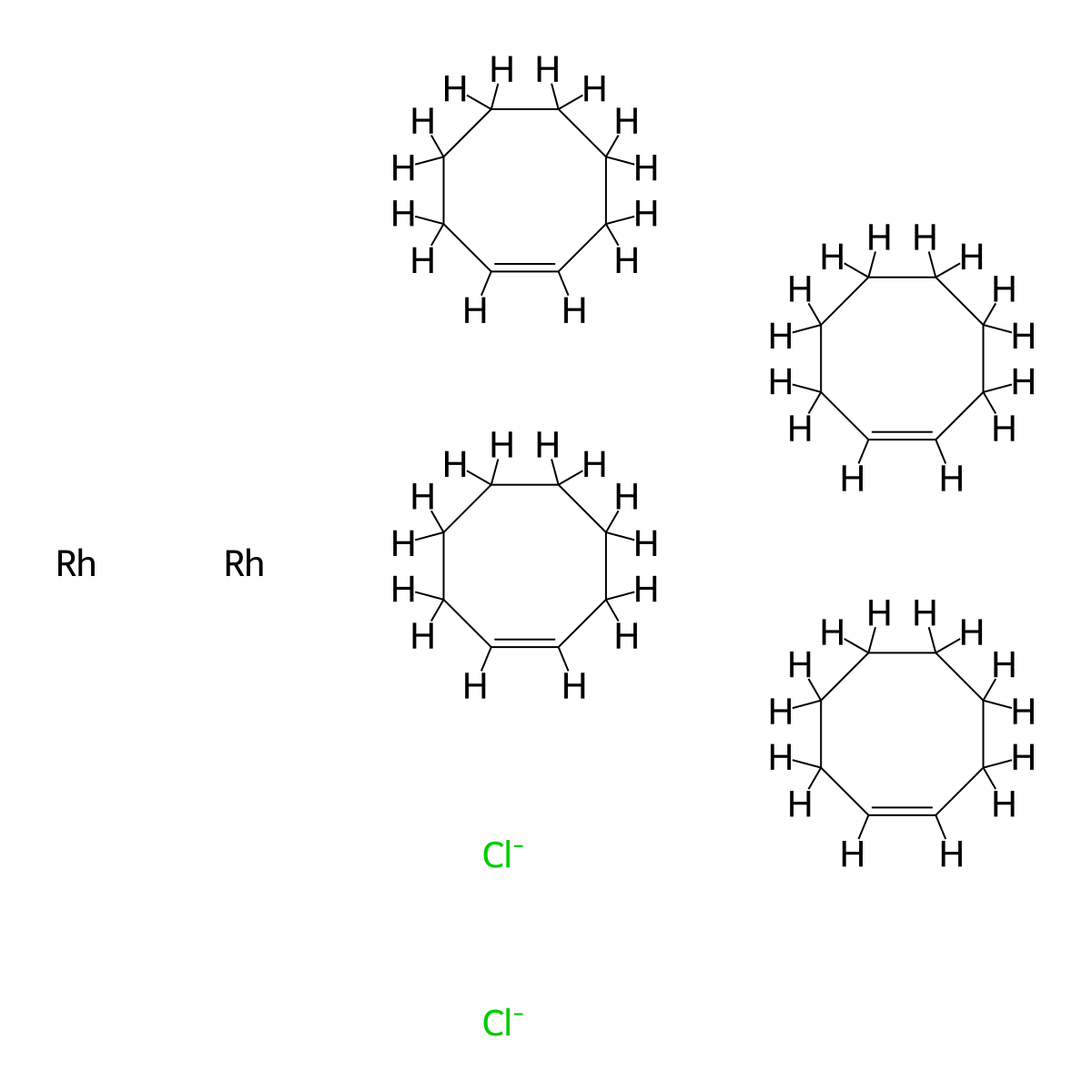 Chlorobis(cyclooctene)rhodium(I) dimer molecular structure, CAS 12279-09-3
