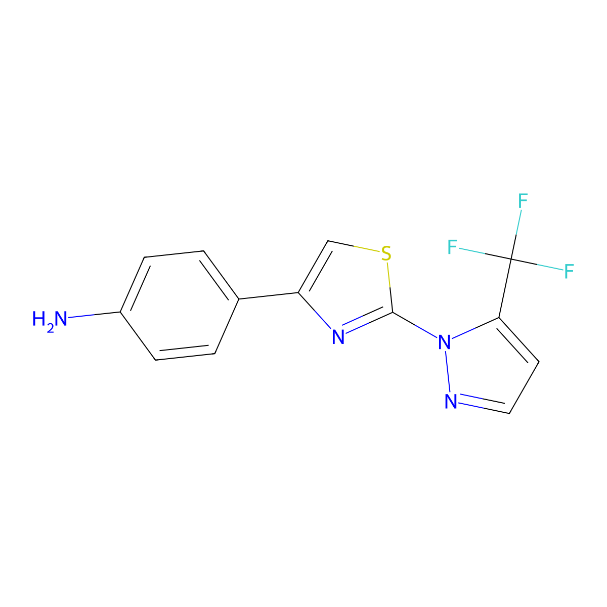 4-{2-[5-(Trifluoromethyl)-1H-pyrazol-1-yl]-1,3-thiazol-4-yl}aniline molecular structure, CAS 1227954-47-3
