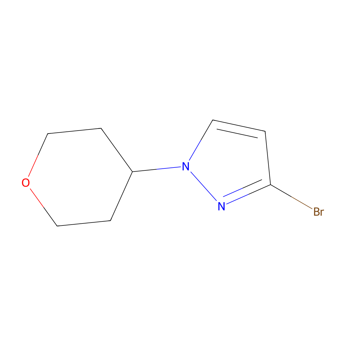 3-Bromo-1-(tetrahydro-2H-pyran-4-yl)-1H-pyrazole molecular structure, CAS 1227954-60-0
