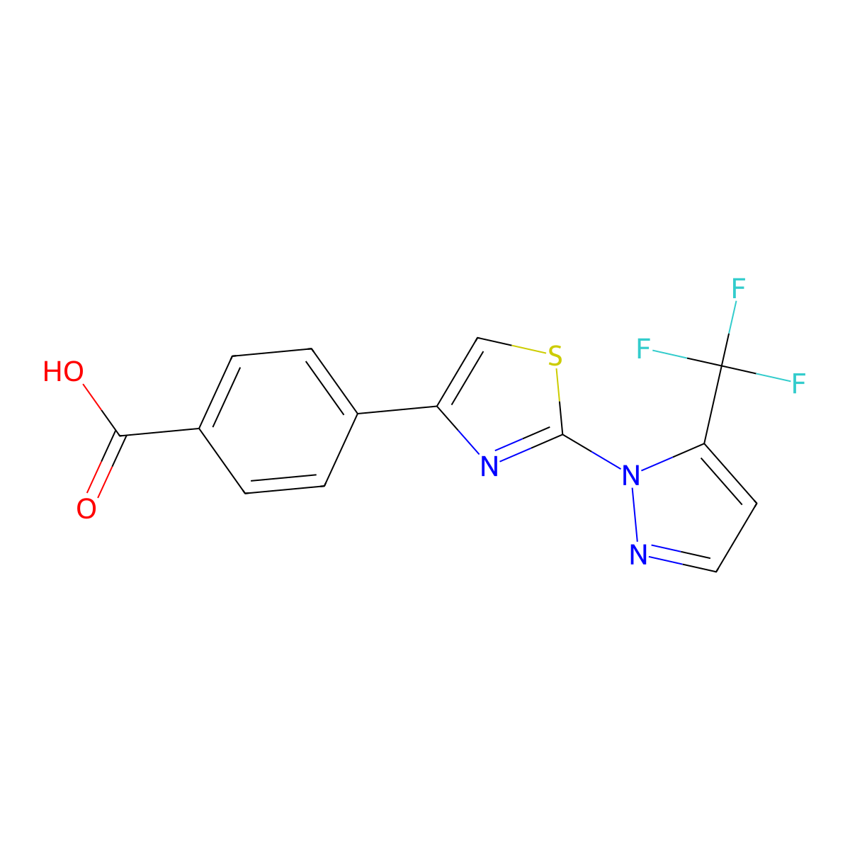 4-{2-[5-(Trifluoromethyl)-1H-pyrazol-1-yl]-1,3-thiazol-4-yl}benzoic acid molecular structure, CAS 1227954-76-8