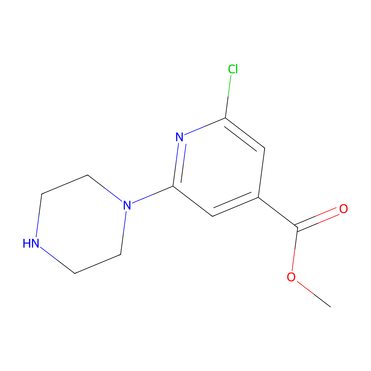 Methyl 2-chloro-6-piperazin-1-ylisonicotinate molecular structure, CAS 1227954-92-8