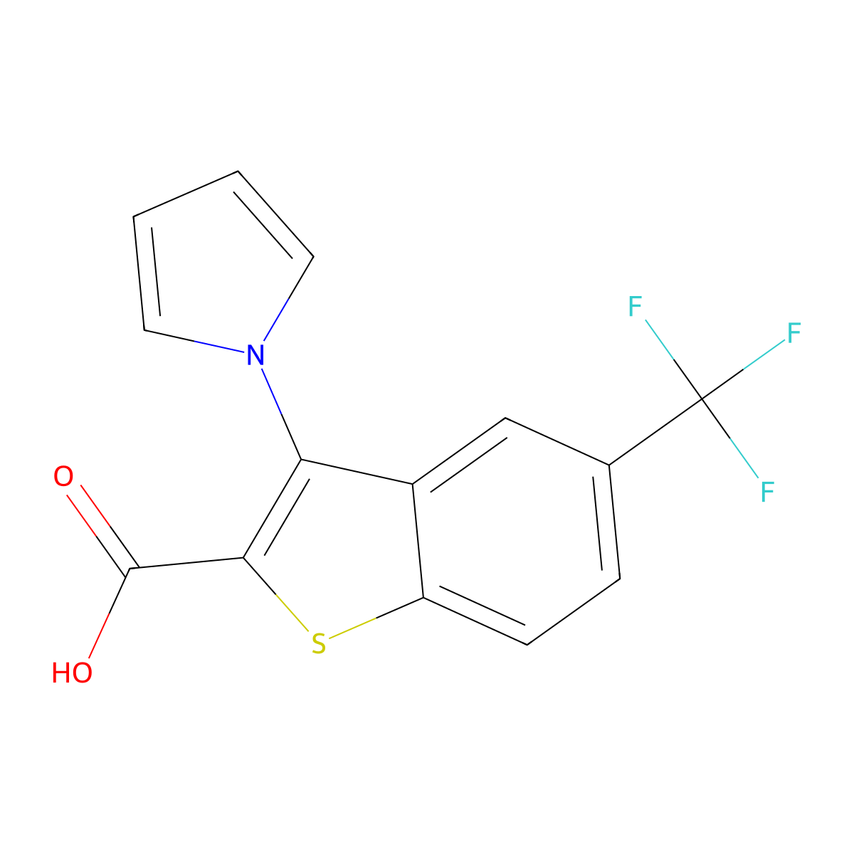 3-(1H-Pyrrol-1-yl)-5-(trifluoromethyl)-1-benzothiophene-2-carboxylic acid molecular structure, CAS 1227955-00-1