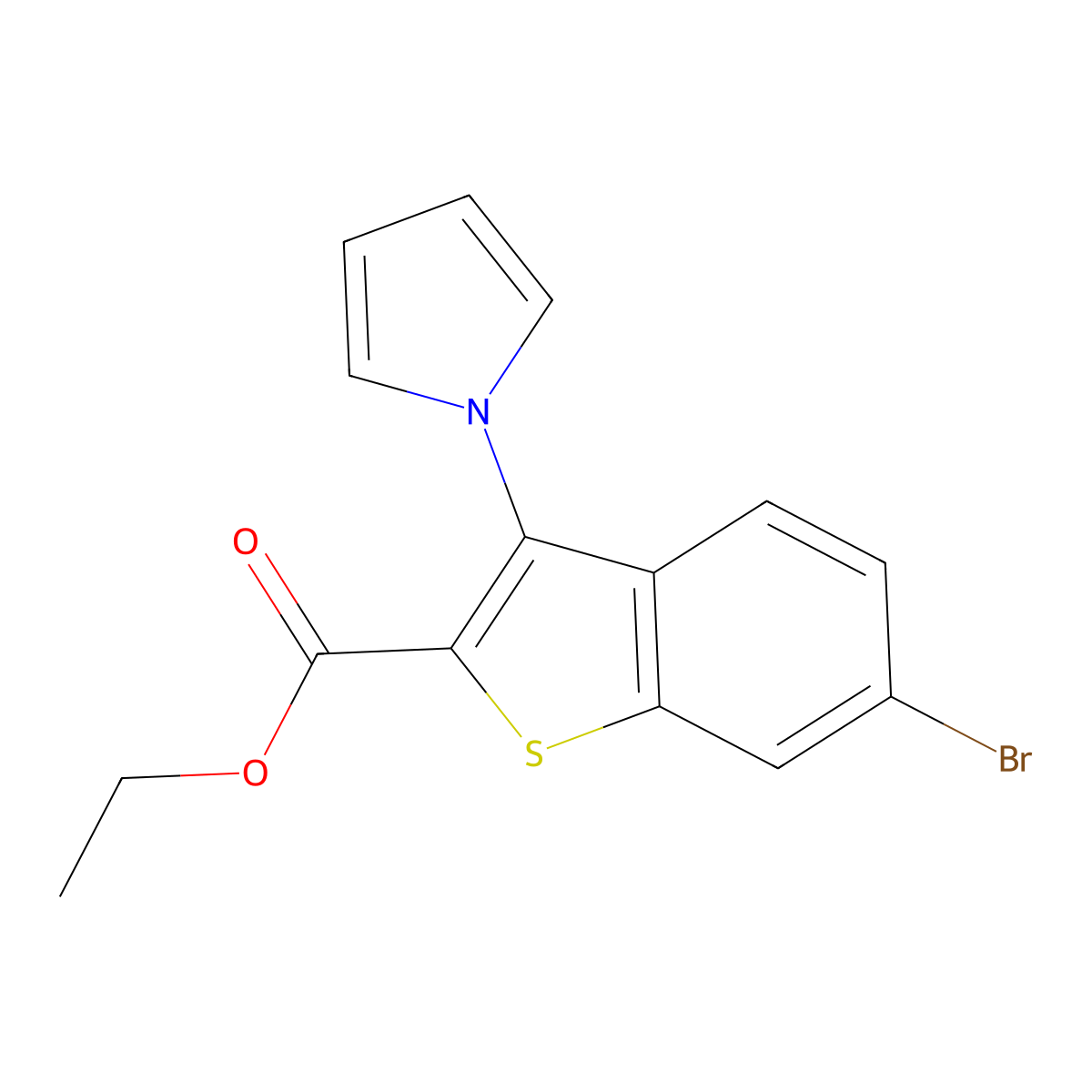 ethyl 6-bromo-3-(1H-pyrrol-1-yl)-1-benzothiophene-2-carboxylate molecular structure, CAS 1227955-06-7