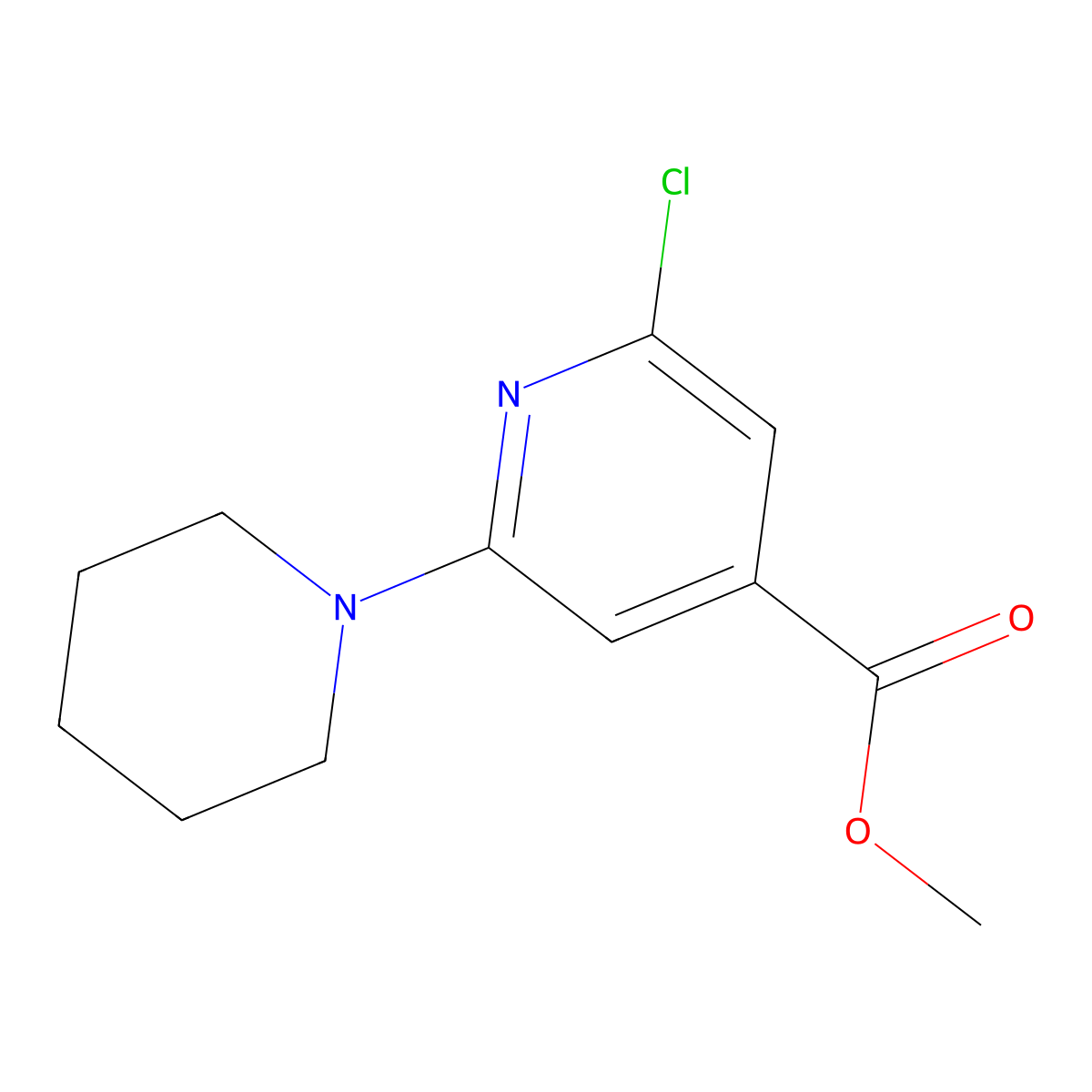 Methyl 2-chloro-6-(piperidin-1-yl)isonicotinate molecular structure, CAS 1227955-17-0