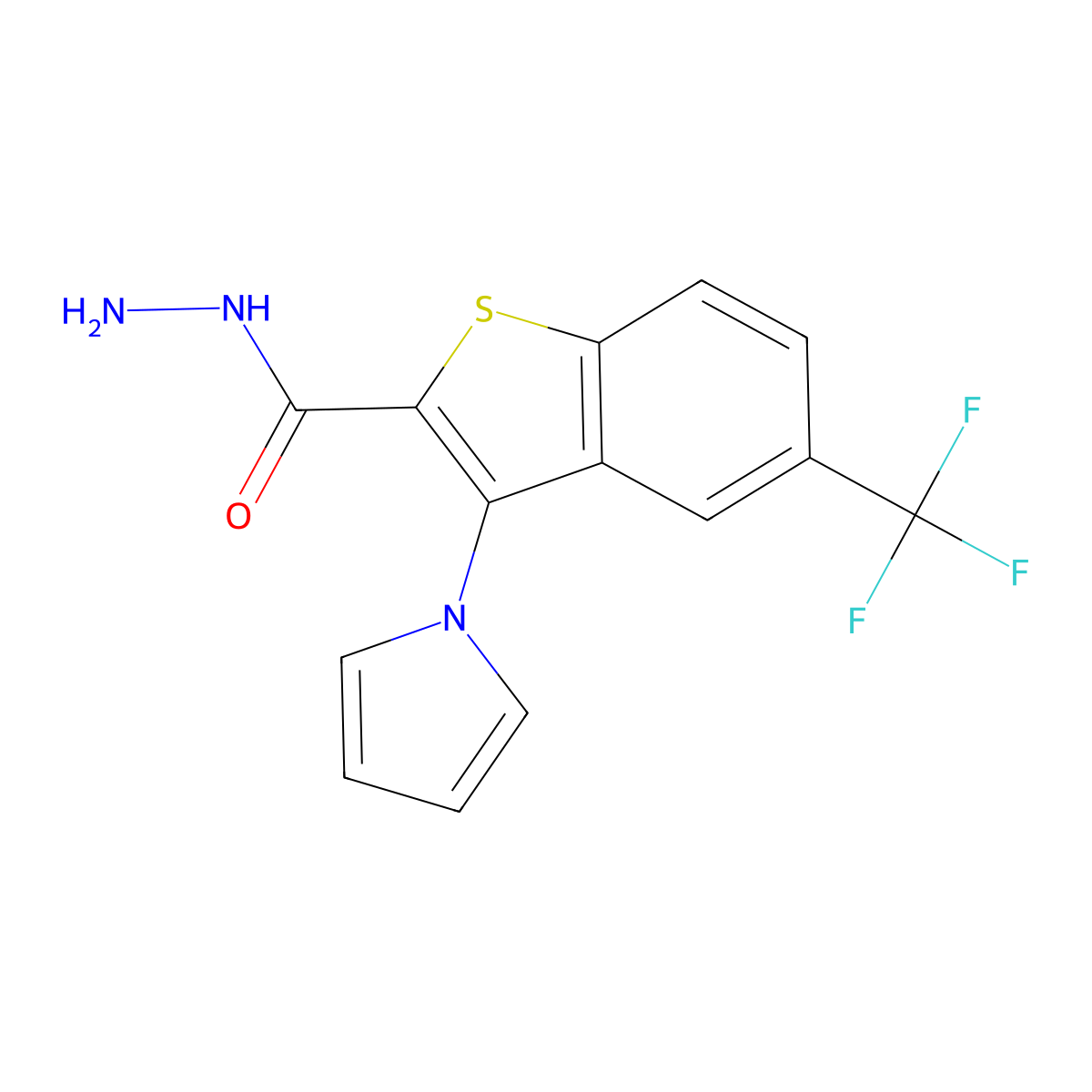 3-(1H-Pyrrol-1-yl)-5-(trifluoromethyl)-1-benzothiophene-2-carbohydrazide molecular structure, CAS 1227955-18-1
