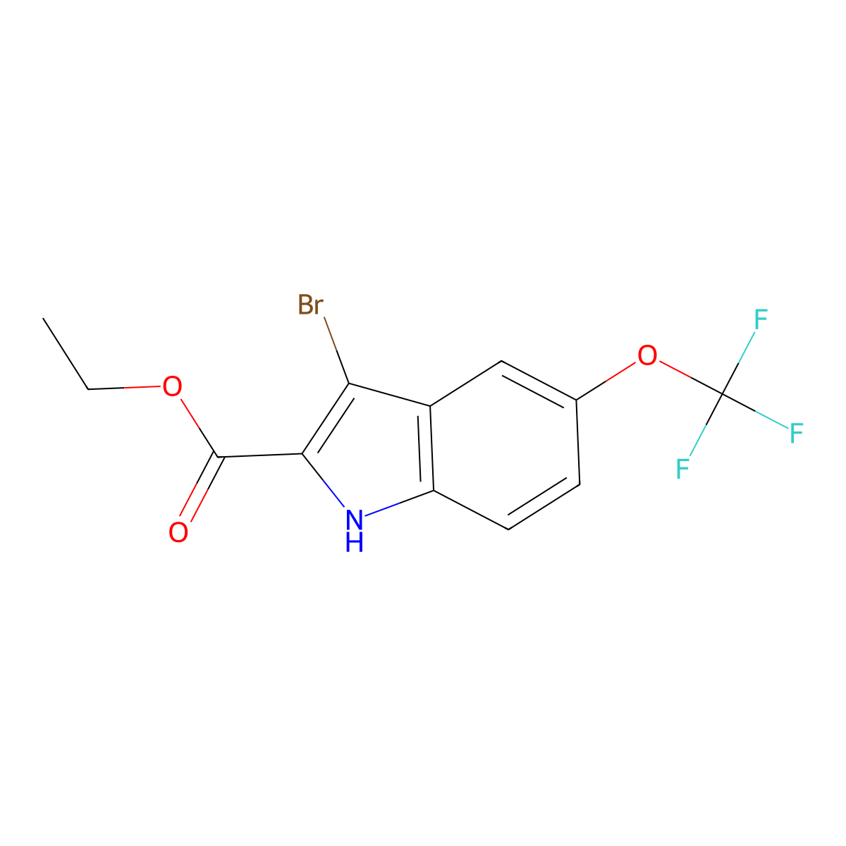 ethyl 3-bromo-5-(trifluoromethoxy)-1H-indole-2-carboxylate molecular structure, CAS 1227955-21-6