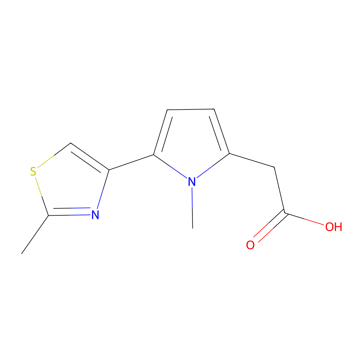 [1-Methyl-5-(2-methyl-1,3-thiazol-4-yl)-1H-pyrrol-2-yl]acetic acid molecular structure, CAS 1227955-24-9
