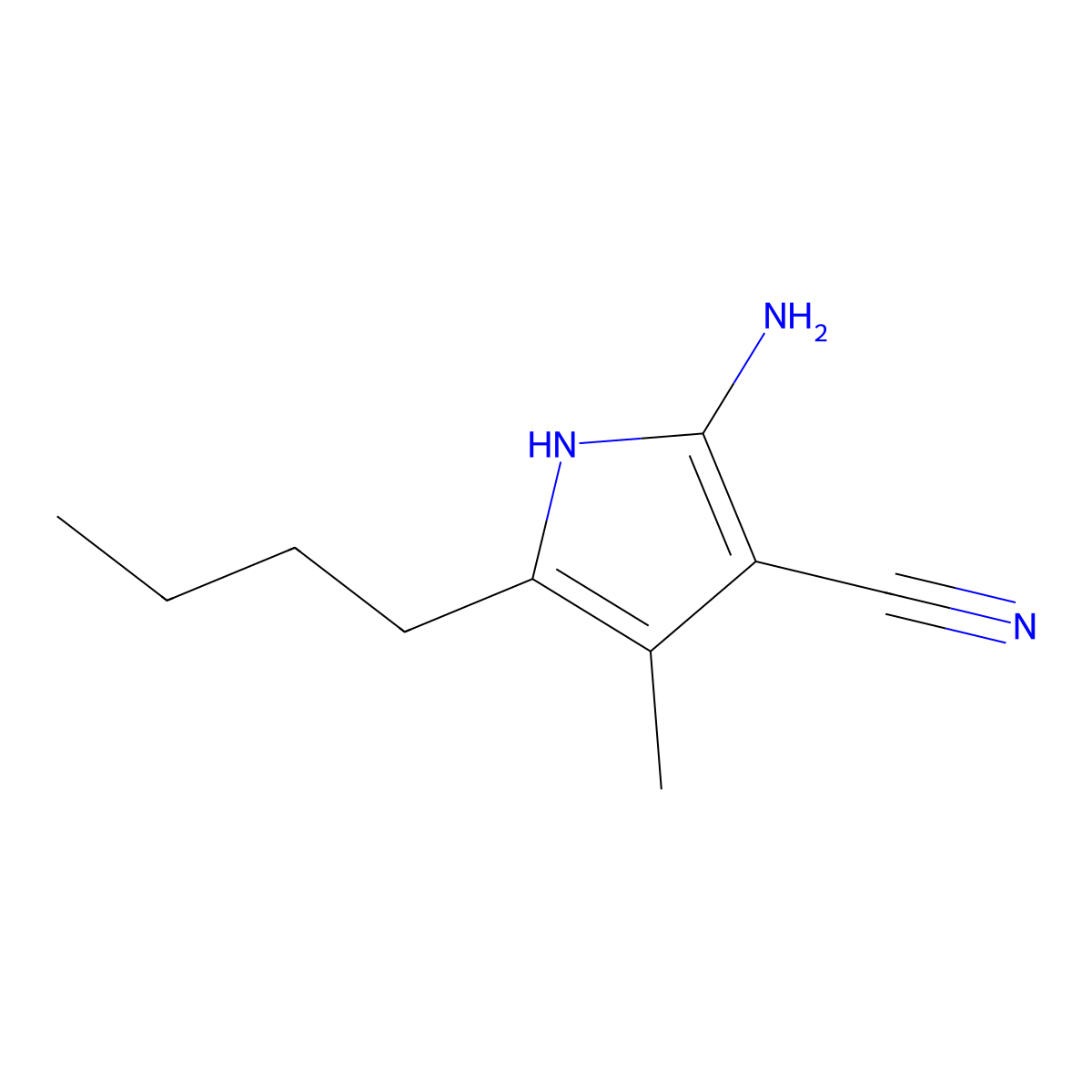 2-amino-5-butyl-4-methyl-1H-pyrrole-3-carbonitrile molecular structure, CAS 1227958-01-1