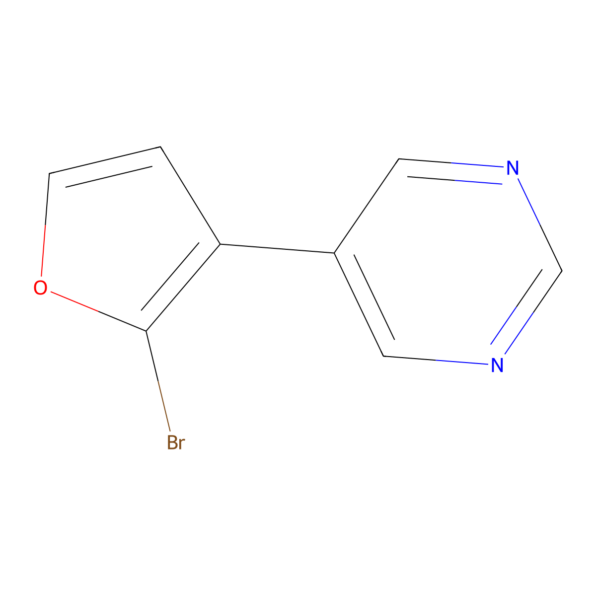 2-Bromo-3-(5-pyrimidyl)furan molecular structure, CAS 1227958-83-9