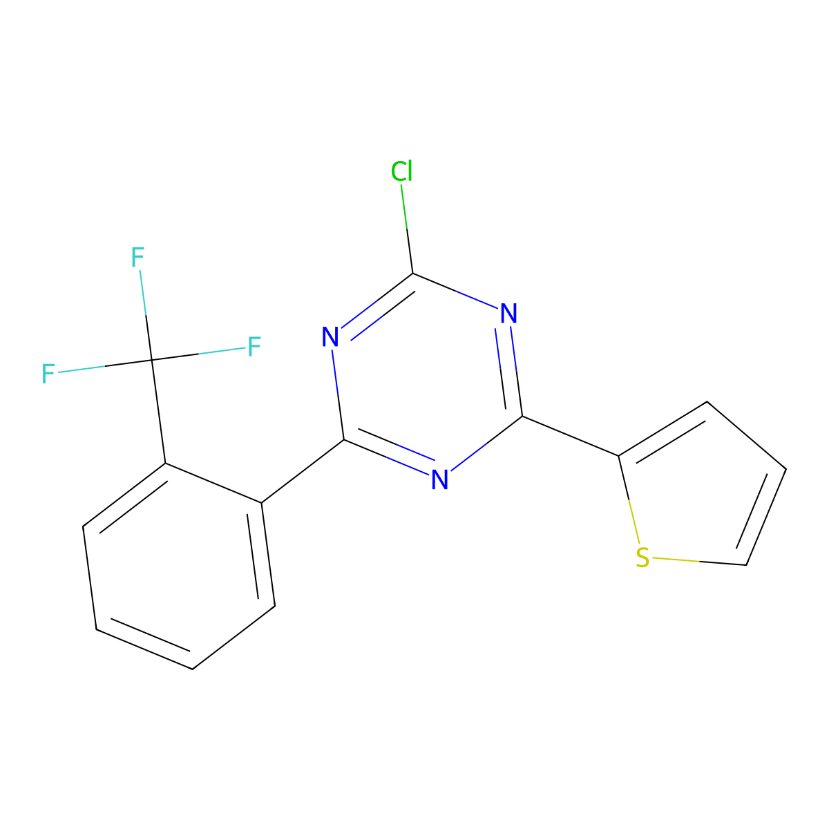 2-Chloro-4-(2-trifluoromethylphenyl)-6-(2-thienyl)-1,3,5-triazine molecular structure, CAS 1227959-43-4