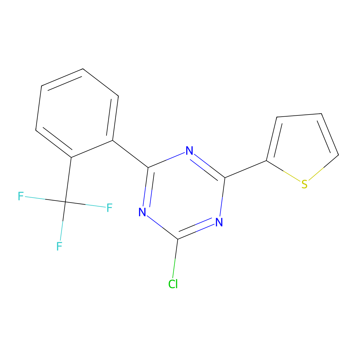 2-Chloro-4-(2-trifluoromethylphenyl)-6-(2-thienyl)-1,3,5-triazine molecular structure, CAS 1227959-43-4