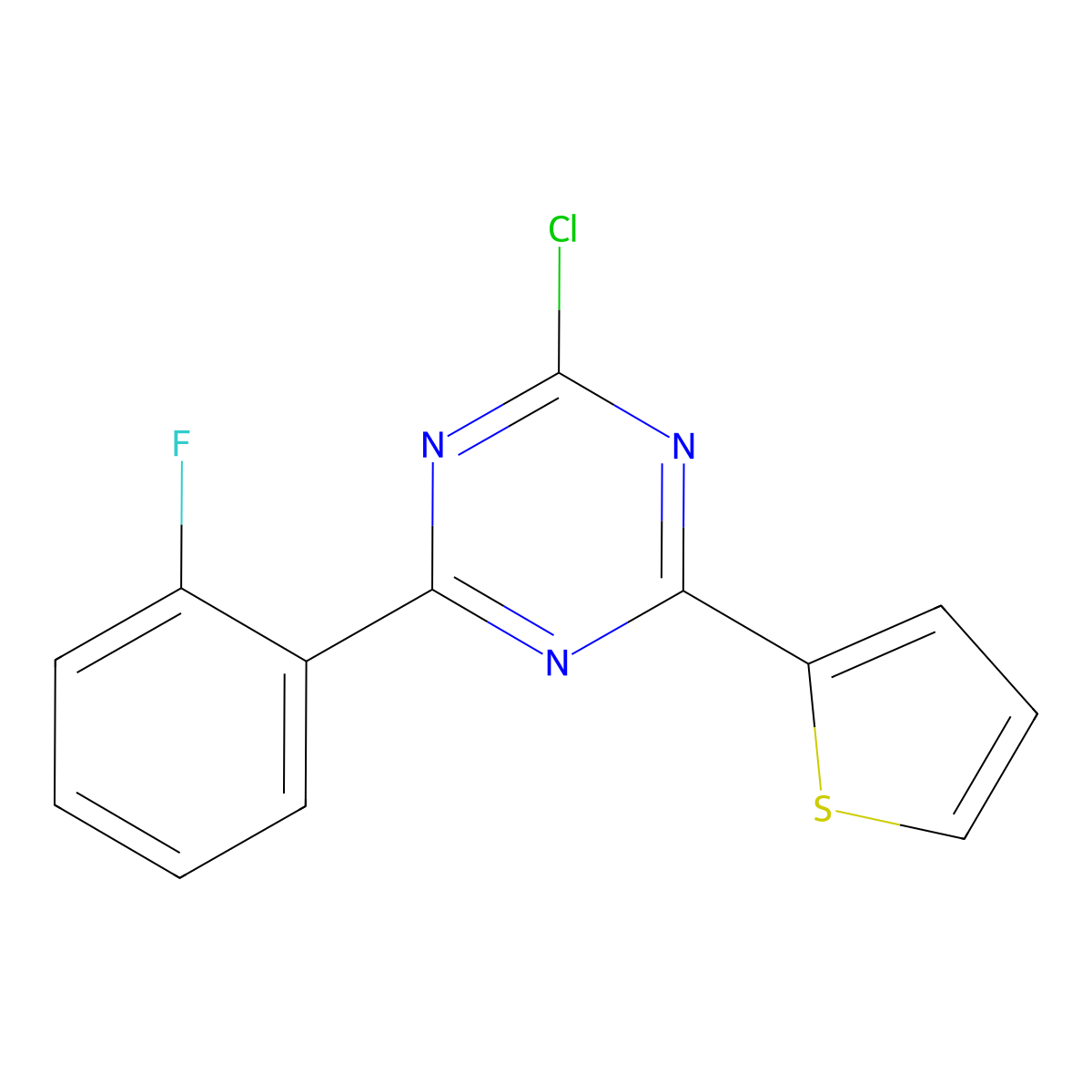 2-Chloro-4-(2-fluorophenyl)-6-(2-thienyl)-1,3,5-triazine molecular structure, CAS 1227960-27-1