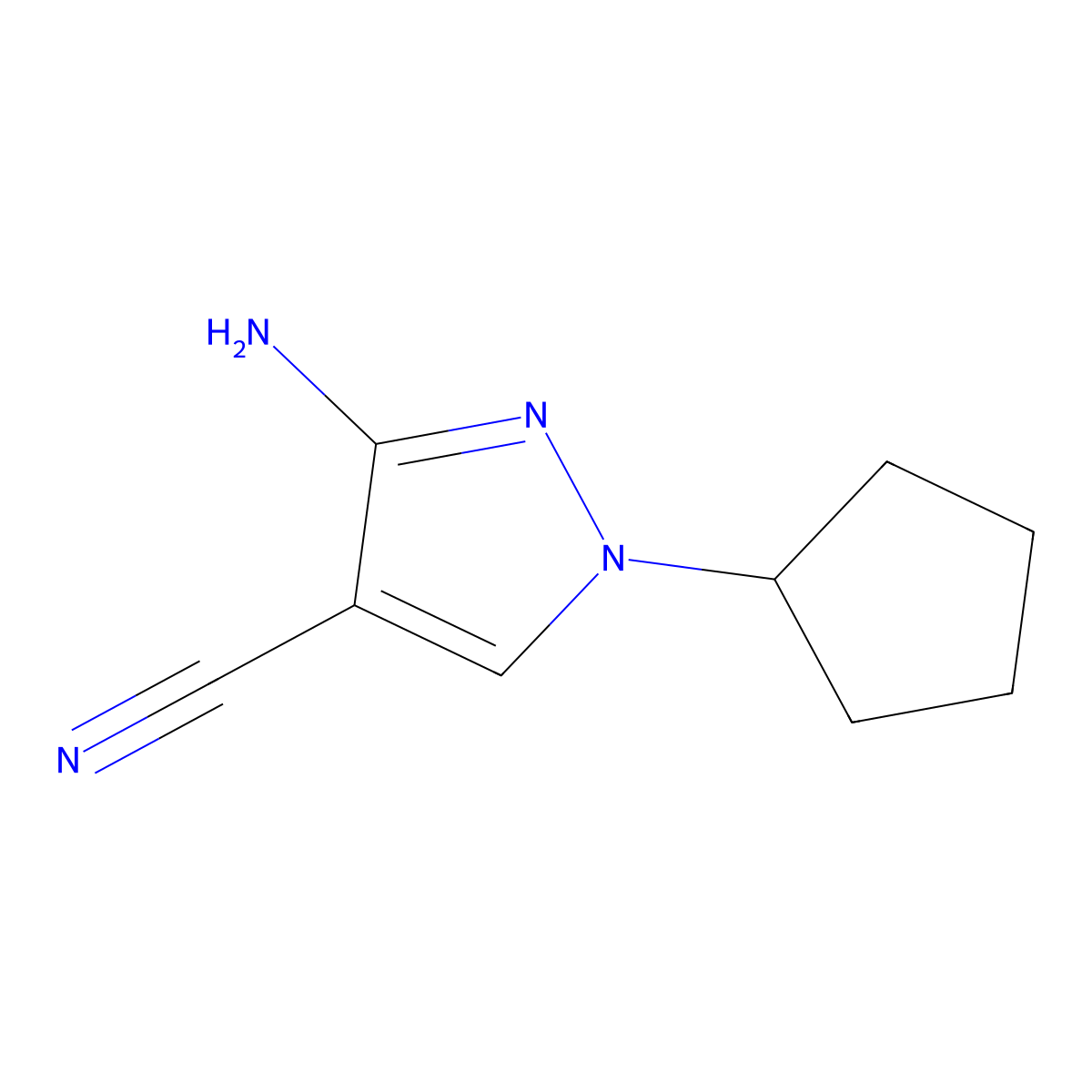 3-Amino-1-cyclopentyl-1H-pyrazole-4-carbonitrile molecular structure, CAS 122799-98-8