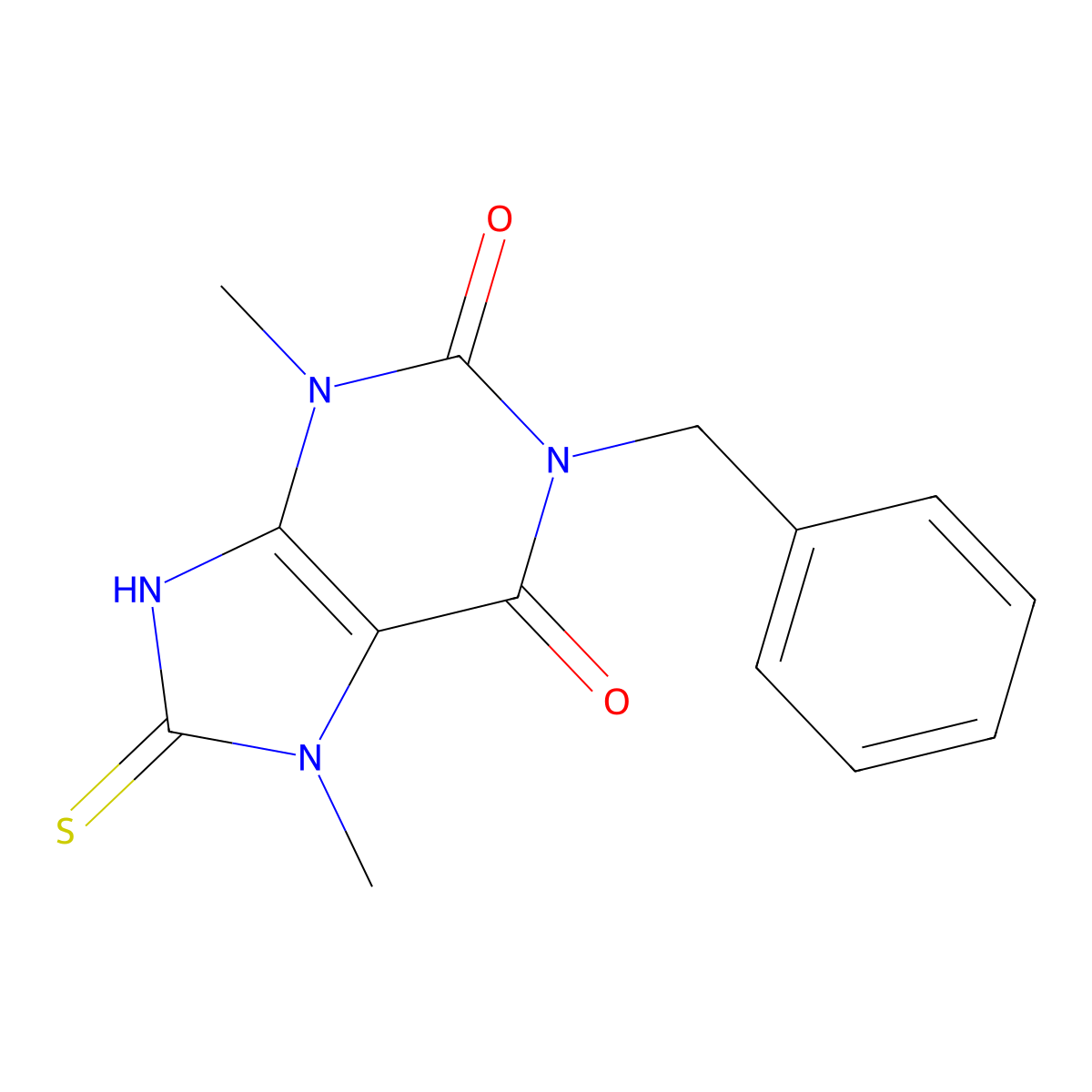 1-benzyl-3,7-dimethyl-8-sulfanylidene-9H-purine-2,6-dione molecular structure, CAS 1228-89-3
